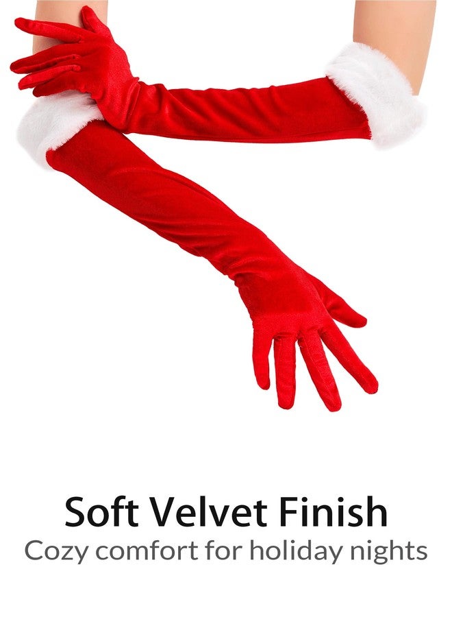 sodknow Women’s Red Velvet Santa Gloves, 20" Elbow-Length Christmas Costume Gloves with White Faux Fur Cuff, Stretch Long Opera Gloves for Mrs Claus Outfit, Holiday Party & Photo Prop - 1 Pair - Image 2